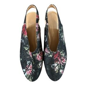 Anthropologie | Women’s BlackMulti Floral Textured Slingback Chunky Heels Size 7